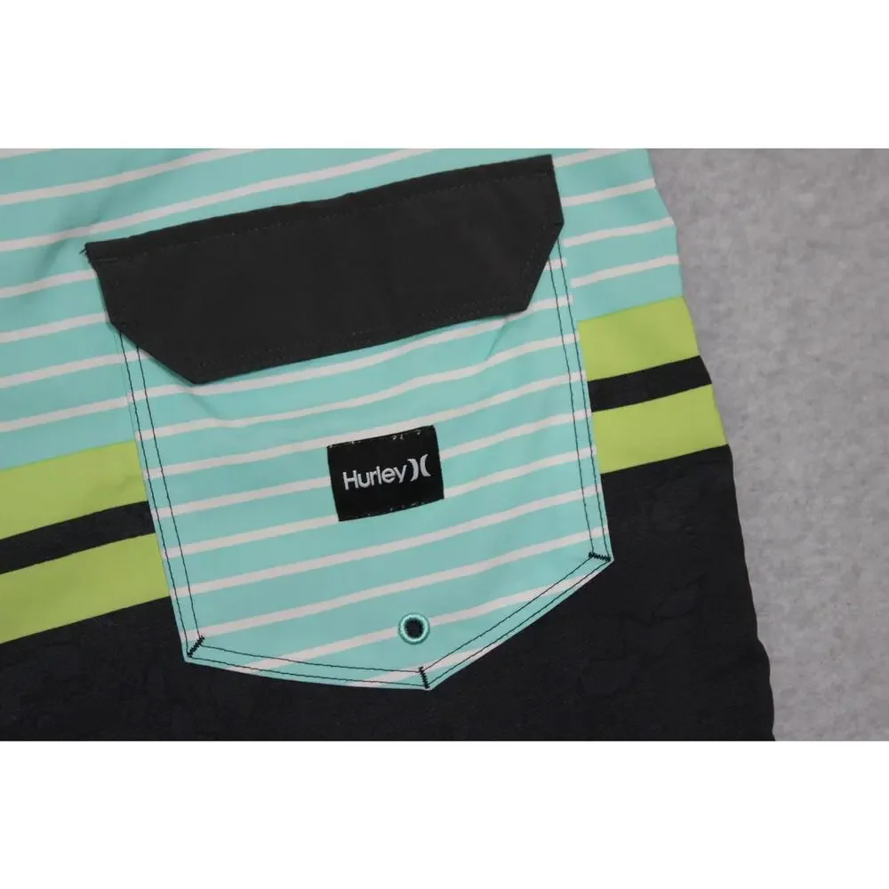 Hurley Phantom Board Shorts No‎ Inner Lining Blue Green Striped Men's Size 36